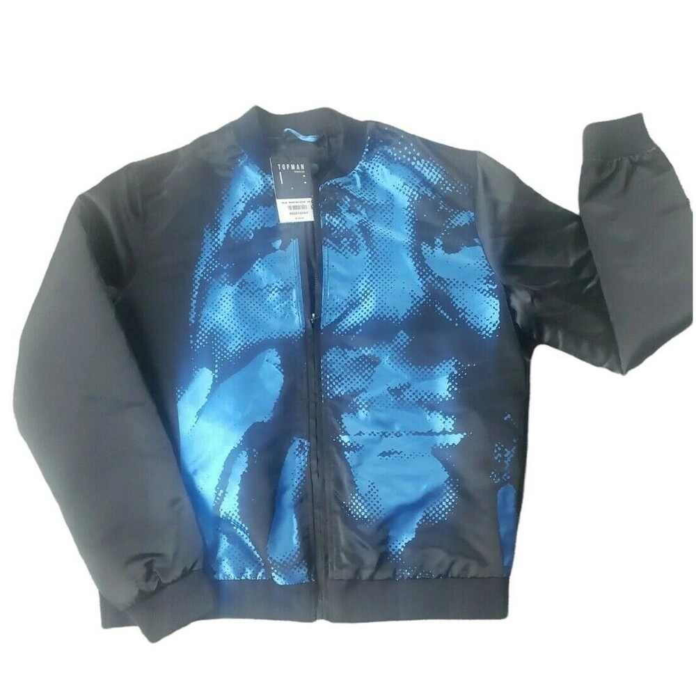 TOPMAN JACKET Medium  Black Blue Abstract Bomber‎ Jacket Coat